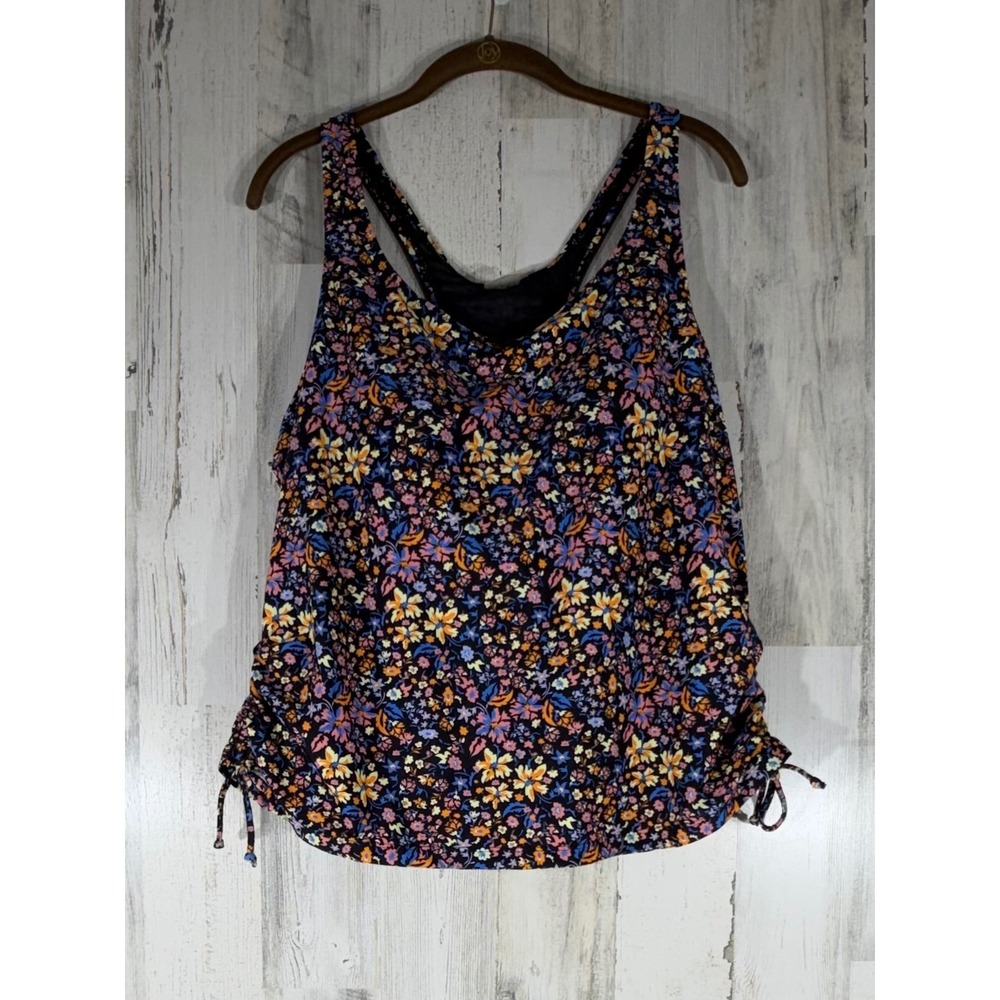 ModLi Maya Swim Top 2X Floral Racerback Tankini Side Tie UPF‎ 50+